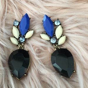 Blue, white, black and faux gemstone earrings